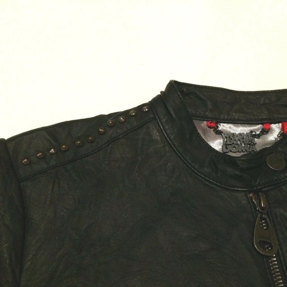 DOMA New Studded Washed Textured Lamb Leather MOTO Jacket L Coat BLACK NWT $750 - Picture 7 of 11